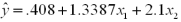 A multiple linear regression analysis involving 45 observations resulted in the following least squares prediction equation:   .