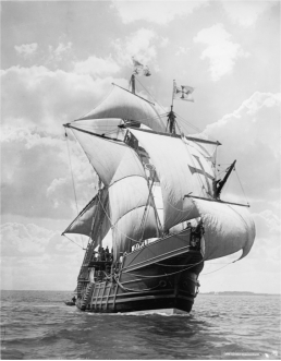 <strong> What is the name of the ship shown in the image?</strong> A) caravel B) codex C) cargo D) ingot