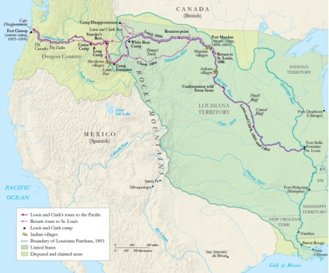   -It can be inferred from the information in the map that most of the people the Lewis and Clark expedition encountered along their journey were __________. A)  Mexicans B)  Spanish C)  British D)  Indians