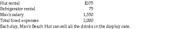 Each morning,Max Imery stocks the drink case at Max's Beach Hut in the Muskokas.Max's Beach Hut has 42 linear metres of refrigerated display space for cold drinks.Each linear metre can hold either 18 341-mL cans or 12 551-mL plastic or glass bottles.Max's Beach Hut sells three types of cold drinks: 1.Coca-Cola in 341-mL cans for $1.50 per can 2.A&W Root Beer in 551-mL plastic bottles for $1.75 per bottle 3.Mountain Dew in 551-mL glass bottles for $2.25 per bottle Max's Beach Hut pays its suppliers the following: 1.$0.35 per 341-mL can of Coca-Cola 2.$0.50 per 551-mL bottle of A&W Root Beer 3.$0.85 per 551-mL bottle of Mountain Dew Max's Beach Hut's monthly fixed expenses include the following:     Required: 1.What is Max's Beach Hut's constraining factor? What should Max stock to maximize profits? What is the maximum contribution margin he could generate from refrigerated drinks each day? 2.To provide variety to customers,suppose Max refuses to devote more than 20 linear metres and no fewer than 4 linear metres to any individual product.Under this condition,how many linear metres of each drink should Max stock? How many units of each product will be available for sale each day? 3.Assuming the product mix calculated in Requirement 2,what contribution margin will Max generate each day