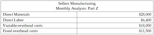 The managerial accountant at Sellers Manufacturing produces a product,Part Z that the company uses to make multiple products at its facility in Virginia.The managerial accountant reported to the operations manager that 12% of its fixed overhead costs assigned to Part Z will not continue if Sellers Manufacturing outsources the production of Product Z at $44 per unit to Manufacturing World.The managerial accountant reported that to produce 1,200 units of Product Z,Sellers Manufacturing incurs the following costs:    Should Sellers Manufacturing produce Part Z or outsource it to Manufacturing World?