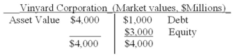 <strong>Given are the following data for Vinyard Corporation: Calculate the proportions of debt (D/V)and equity (E/V)that you would use for estimating Vinyard's weighted average cost of capital (WACC):</strong> A)40% debt and 60% equity. B)50% debt and 50% equity. C)25% debt and 75% equity. D)75% debt and 25% equity.