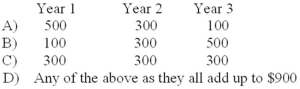 <strong>At an interest rate of 10%,which of the following sequences of cash flows should you prefer?  </strong> A)option A B)option B C)option C D)option D <div style=padding-top: 35px> 