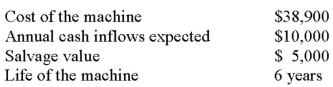 <strong>Boston Company is contemplating the purchase of a new machine on which the following information has been gathered: The company's discount rate is 16%,and the machine will be depreciated using the straight-line method.Given these data,the machine has a net present value of:</strong> A) ($26,100). B) ($23,900). C) $0. D) $26,100.