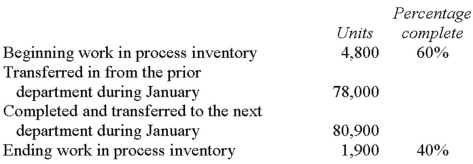 Rariton Company uses the weighted-average method in its process costing system.The Molding Department is the second department in its production process.The data below summarize the department's operations in January.   The Molding Department's production report indicates that the cost per equivalent unit for conversion cost for January was $5.37. How much conversion cost was assigned to the ending work in process inventory in the Molding Department for January? (Round your answer to one decimal)  A)  $4,081.20. B)  $6,121.80. C)  $10,203.00. D)  $10,310.40