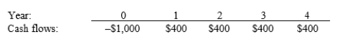 Levin Company is considering a project that has the following cash flow data. What is the project's IRR? Note that a project's projected IRR can be negative, in which case it will be rejected.   A)  15.94% B)  17.71% C)  19.68% D)  21.86%