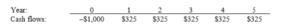 Frye Foods is considering a project that has the following cash flow data. What is the project's IRR? Note that a project's projected IRR can be negative, in which case it will be rejected.   A)  18.72% B)  19.65% C)  20.64% D)  21.67%