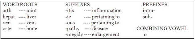 MATCHING    Using the word parts in the above box, determine the correct medical terms for the definition and write the appropriate answer on the line provided. 