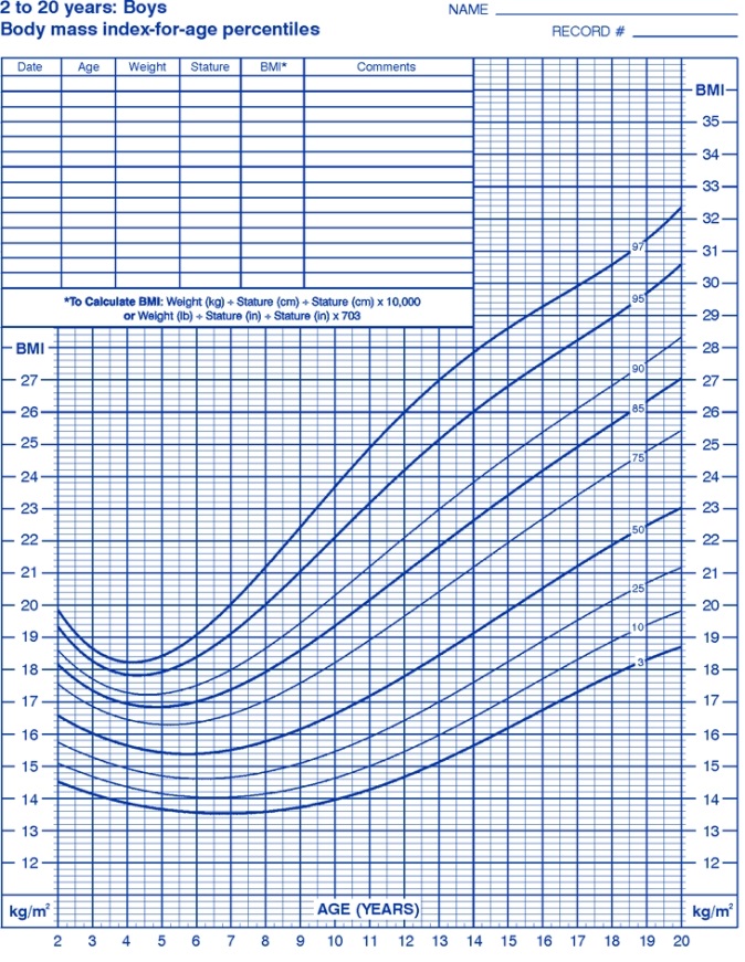 Use the following information  A 5-year-old boy is brought in for a nutrition assessment and health check.He weighs 50 lb (22.7 kg) ,and is 45 in (114 cm) tall.    -What does this boy's BMI mean? A) He is underweight. B) He is normal weight. C) He is at risk of overweight. D) He is overweight. E) He is obese.