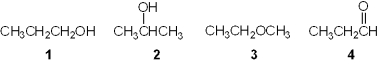  Which of the following is a primary (1<sup> \circ </sup>)  alcohol?   A) 1 B) 2 C) 3 D) 4 