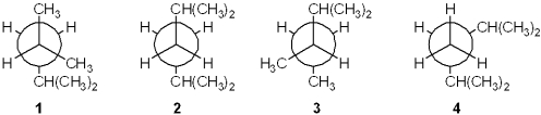 Which of the following Newman projections represents 2,4-dimethylpentane?   A) 1 B) 2 C) 3 D) 4