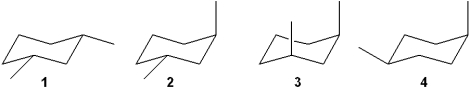 Which of the following structures represents trans-1,3-dimethylcyclohexane?   A) 1 B) 2 C) 3 D) 4