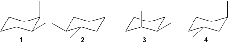 Which of the following structures represents trans-1,2-dimethylcyclohexane?   A) 1 B) 2 C) 3 D) 4