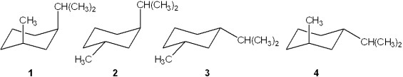 Which of the following is the most stable conformation of cis-1-isopropyl-3-methylcyclohexane?   A) 1 B) 2 C) 3 D) 4