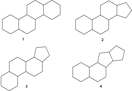 Which of the following is the steroid nucleus?   A) 1 B) 2 C) 3 D) 4