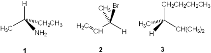 Which of the following have the R configuration?   A) only 1 B) only 2 C) only 1 and 2 D) 1, 2 and 3