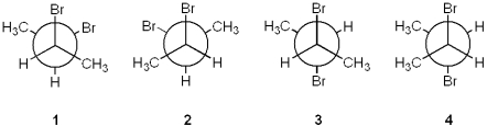 Which of the following Newman projections represents (2R,3R) -dibromobutane?   A) 1 B) 2 C) 3 D) 4