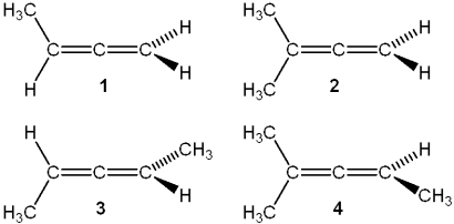 Which of the following structures is chiral?   A) 1 B) 2 C) 3 D) 4