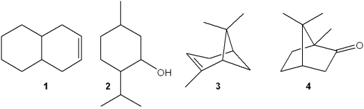 Which of the following compounds has a hydrogen deficiency of 3?   A) only 1 B) only 2 C) only 3 and 4 D) only 1,3 and 4