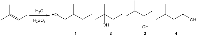 What is the major organic product obtained from the following reaction?   A) 1 B) 2 C) 3 D) 4