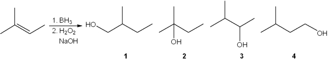 What is the major organic product obtained from the following reaction?   A) 1 B) 2 C) 3 D) 4