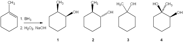 What is the major organic product obtained from the following reaction?   A) 1 B) 2 C) 3 D) 4