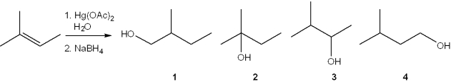 What is the major organic product obtained from the following reaction?   A) 1 B) 2 C) 3 D) 4