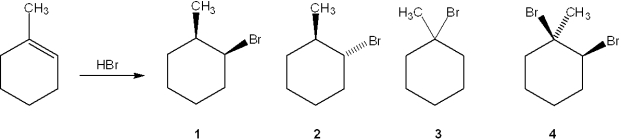 What is the major organic product obtained from the following reaction?   A) 1 B) 2 C) 3 D) 4