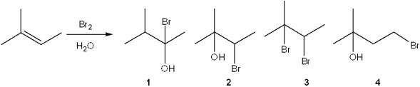 What is the major organic product obtained from the following reaction?   A) 1 B) 2 C) 3 D) 4