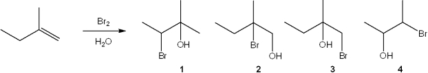 What is the major organic product obtained from the following reaction?   A) 1 B) 2 C) 3 D) 4