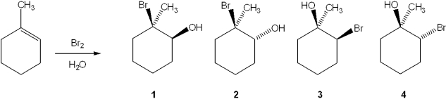 What is the major organic product obtained from the following reaction?   A) 1 B) 2 C) 3 D) 4