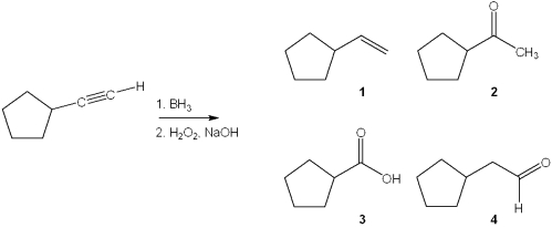 What is the major organic product obtained from the following reaction?   A) 1 B) 2 C) 3 D) 4