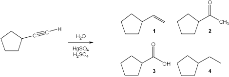 What is the major organic product obtained from the following reaction?   A) 1 B) 2 C) 3 D) 4