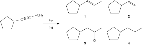 What is the major organic product obtained from the following reaction?   A) 1 B) 2 C) 3 D) 4