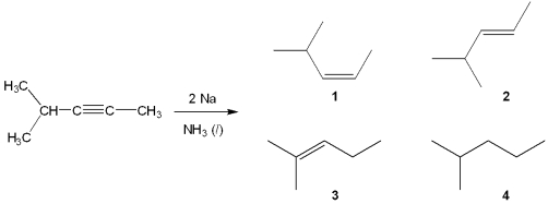 <strong>What is the major organic product obtained from the following reaction? </strong> A)1 B)2 C)3 D)4