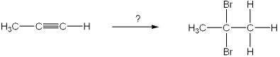 What is the best choice of reagent(s)  to perform the following transformation?   A) 1 mol of Br<sub>2</sub> B) 2 mol of Br<sub>2</sub> C) 1 mol of HBr D) 2 mol of HBr