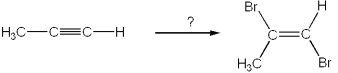 What is the best choice of reagent(s)  to perform the following transformation?   A) 1 mol of Br<sub>2</sub> B) 2 mol of Br<sub>2</sub> C) 1 mol of HBr D) 2 mol of HBr
