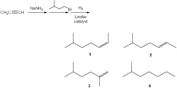 What is the major organic product obtained from the following series of reactions?   A) 1 B) 2 C) 3 D) 4