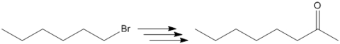 Outline how one might achieve the following transformation, showing reagents and the isolated intermediates in the synthetic scheme.  