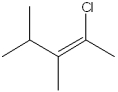 What is the IUPAC name of the following compound?   A) (E) -1-chloro-1,2,3-trimethyl-1-butene B) (Z) -1-chloro-1,2,3-trimethyl-1-butene C) (E) -2-chloro-3,4-dimethyl-2-pentene D) (Z) -2-chloro-3,4-dimethyl-2-pentene