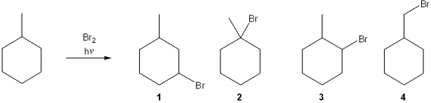 What is the major organic product obtained from the following reaction?   A) 1 B) 2 C) 3 D) 4
