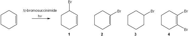 What is the major organic product obtained from the following reaction?   A) 1 B) 2 C) 3 D) 4