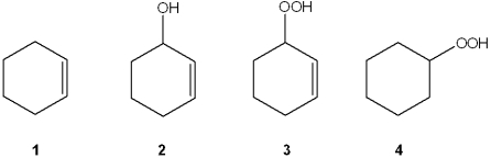 What is the major product of autooxidation of cyclohexene?   A) 1 B) 2 C) 3 D) 4