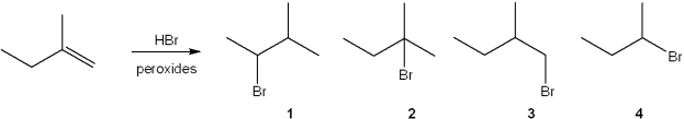 What is the major organic product obtained from the following reaction?   A) 1 B) 2 C) 3 D) 4