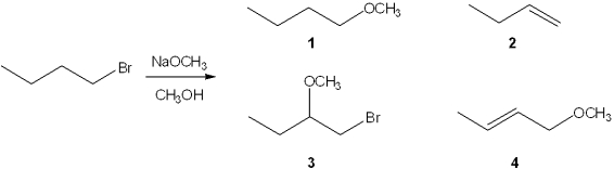 What is the major organic product obtained from the following reaction?   A) 1 B) 2 C) 3 D) 4