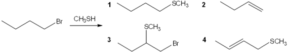 What is the major organic product obtained from the following reaction?   A) 1 B) 2 C) 3 D) 4