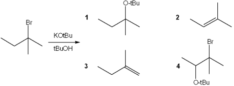 What is the major organic product obtained from the following reaction?   A) 1 B) 2 C) 3 D) 4