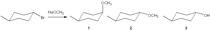 What is(are)  the major organic product(s)  obtained from the following substitution reaction?   A) only 1 B) only 2 C) only 3 D) a mixture of 1 and 2