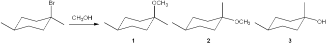 What is(are)  the major organic product(s)  obtained from the following substitution reaction?   A) only 1 B) only 2 C) only 3 D) a mixture of 1 and 2