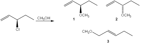 What is(are)  the major organic product(s)  obtained from the following substitution reaction?   A) only 1 B) only 2 C) only 1 and 2 D) 1, 2 and 3
